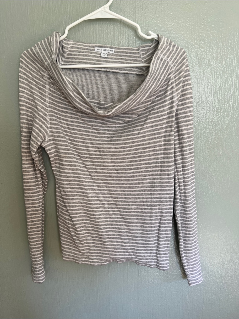 Standard James Perse Woman’s Gray and White Striped Cowl Neck Sweater size 2